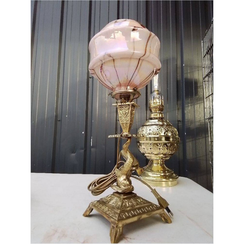 LAMPE BRONZE OPALINE ROSE