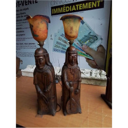 PAIRE LAMPES BOIS PATE DE VERRE 