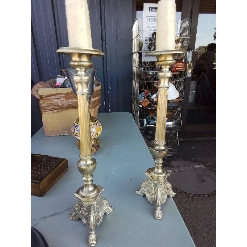 PIQUES CIERGES METAL DORE LES 2