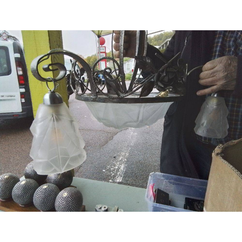 LUSTRE FER FORGE ART DECO DEGUE