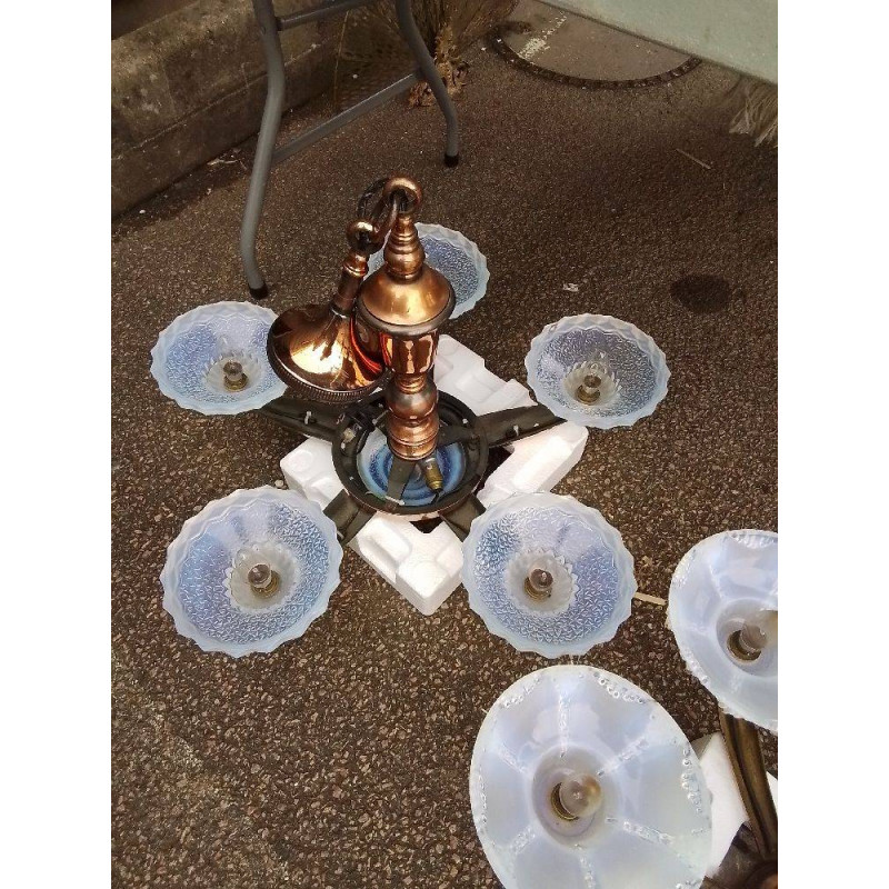 LUSTRE BRONZE CUIVRE VERRE OPALESCENT 