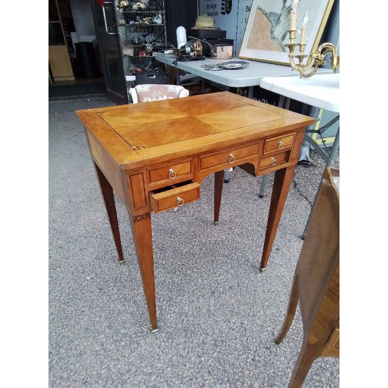TABLE BUREAU MARQUETERIE PIEDS FUSEAUX