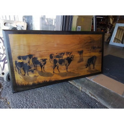 TABLEAU PYROGRAVURE VACHES