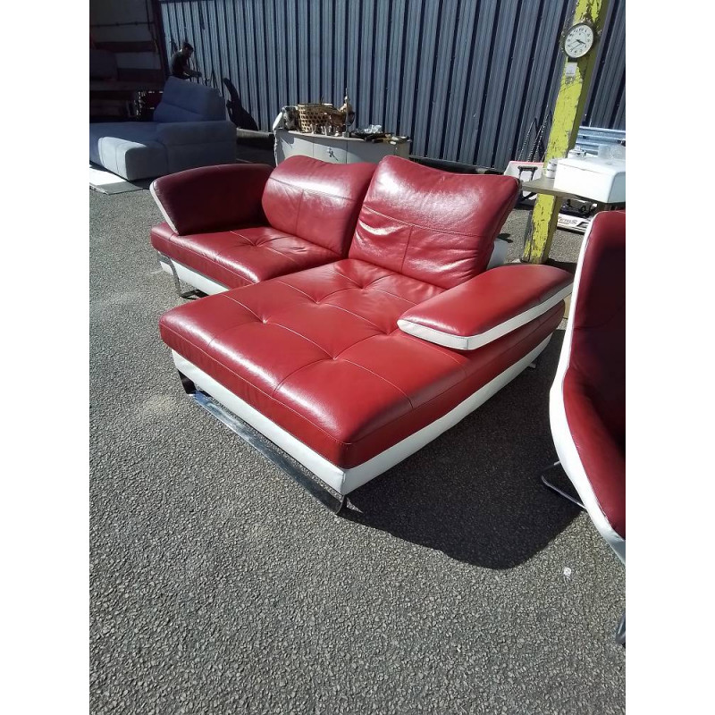 CANAPÉ ANGLE CUIR ROUGE