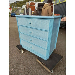 COMMODE BLEUE ROTIN