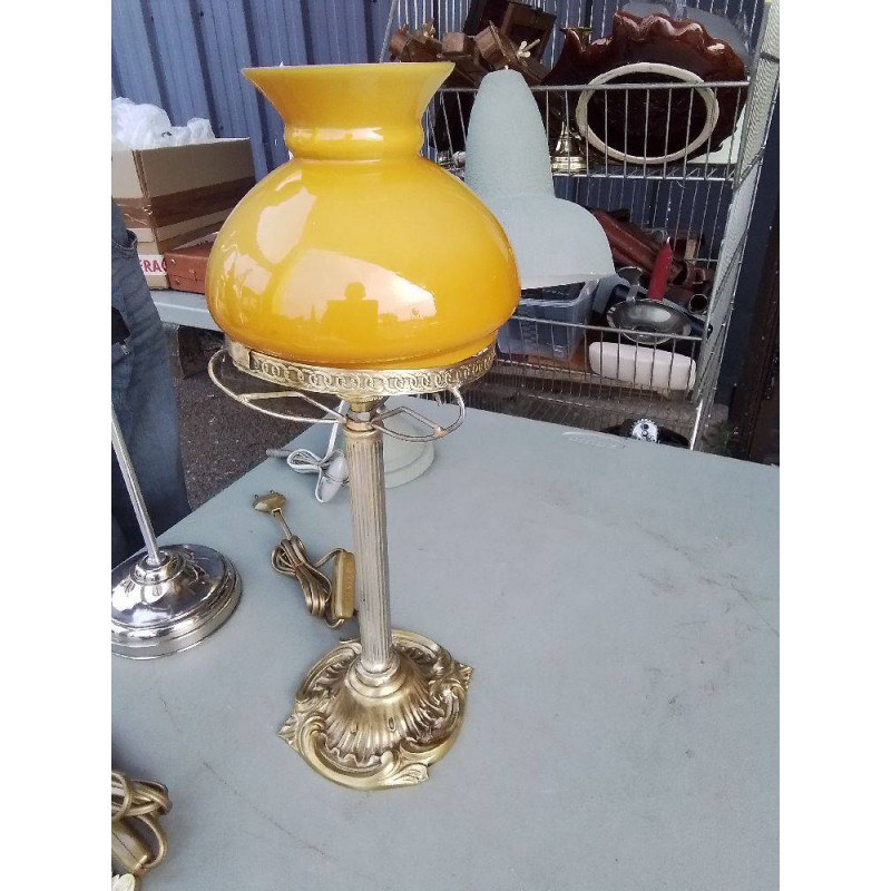 LAMPE OPALINE JAUNE BRONZE